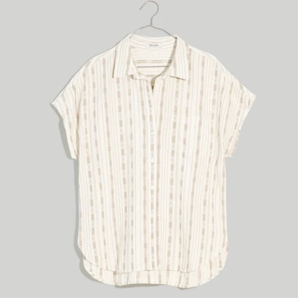 Madewell‎ Dobby-Striped Dolman-Sleeve Button-Up Shirt textured oversized cotton